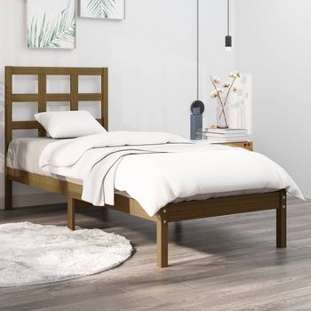 Estructura De Cama Madera Maciza Marrón Miel 100x200 Cm