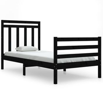 Estructura De Cama Madera Maciza De Pino Negra 90x200 Cm