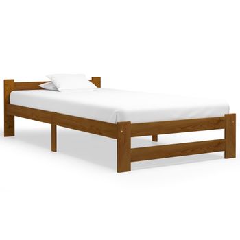 Estructura De Cama Madera Maciza Pino Marrón Miel 90x200 Cm