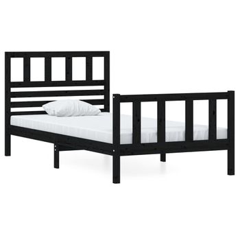 Estructura De Cama Madera Maciza Negro 90x200 Cm