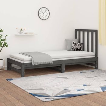 Sofá Cama Extraíble Madera Maciza De Pino Gris 2x(90x200) Cm