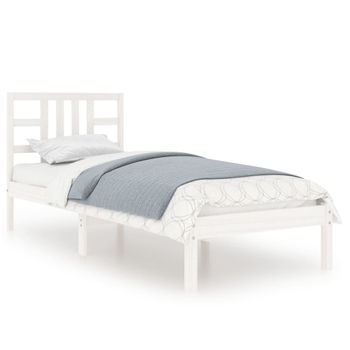 Estructura De Cama Madera Maciza De Pino Blanca 90x200 Cm