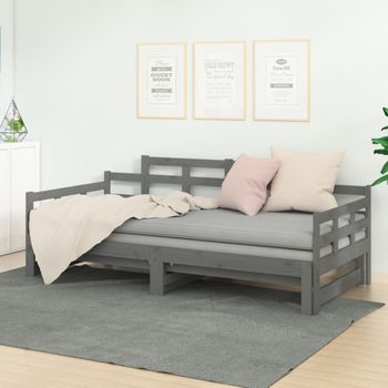 Sofá Cama Extraíble Madera Maciza De Pino Gris 2x(80x200) Cm