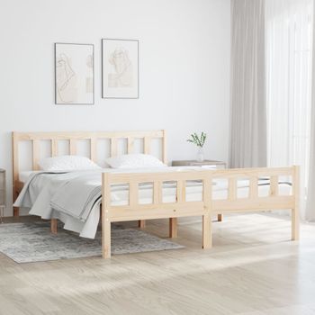 Estructura De Cama Doble Pequeña Madera Maciza 120x190 Cm