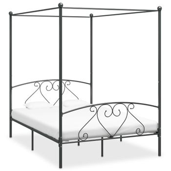 Estructura De Cama Con Dosel Metal Gris 140x200 Cm