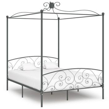 Estructura De Cama Con Dosel Metal Gris 160x200 Cm