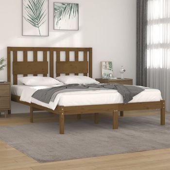 Estructura De Cama Madera Maciza De Pino Marrón Miel 120x200 Cm