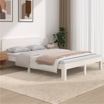 Estructura De Cama Doble Madera Maciza Blanco 135x190 Cm