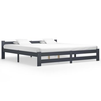 Estructura De Cama Madera Maciza De Pino Gris Oscuro 200x200 Cm