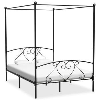 Estructura De Cama Con Dosel Metal Negro 160x200 Cm