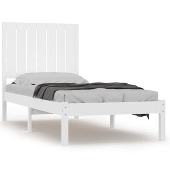 Estructura De Cama Individual Madera Maciza Blanco 75x190 Cm