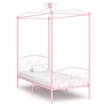 Estructura De Cama Con Dosel Metal Rosa 100x200 Cm