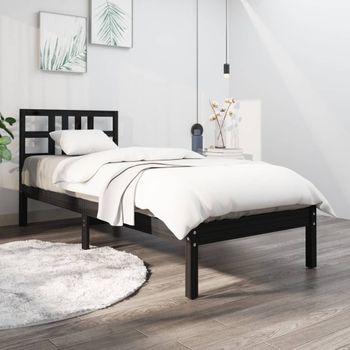 Estructura De Cama Madera Maciza Negra 100x200 Cm