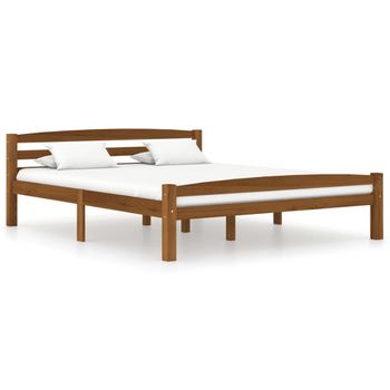 Estructura De Cama Madera Maciza Pino Marrón Miel 160x200 Cm