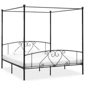 Estructura De Cama Con Dosel Metal Negro 180x200 Cm