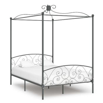 Estructura De Cama Con Dosel Metal Gris 140x200 Cm