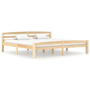 Estructura De Cama De Madera Maciza De Pino 200x200 Cm Marrón