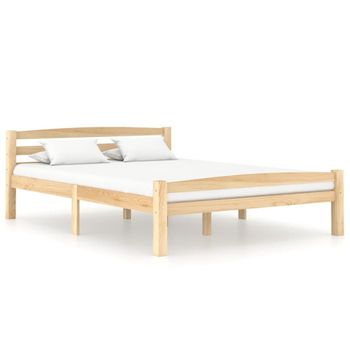 Estructura De Cama De Madera De Pino Maciza 140x200 Cm Marrón