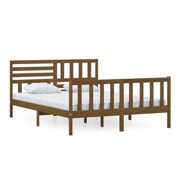 Estructura De Cama De Madera Maciza Marrón Miel 150x200 Cm