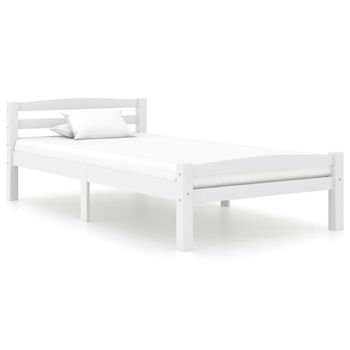 Estructura De Cama De Madera Maciza De Pino Blanca 90x200 Cm