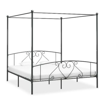 Estructura De Cama Con Dosel Metal Gris 180x200 Cm