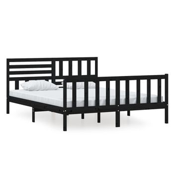 Estructura De Cama De Madera Maciza Negra 160x200 Cm