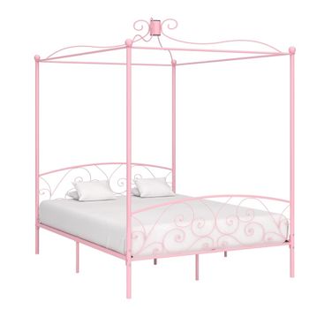 Estructura De Cama Con Dosel Metal Rosa 180x200 Cm