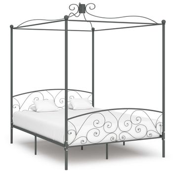 Estructura De Cama Con Dosel Metal Gris 180x200 Cm