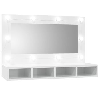 Mueble Con Espejo Y Led Blanco Brillante 90x31,5x62 Cm