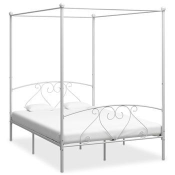 Estructura De Cama Con Dosel Metal Blanco 140x200 Cm