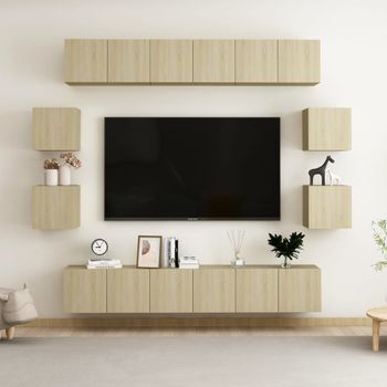 Muebles De Pared De Tv 10 Pzas Aglomerado Color Roble Sonoma