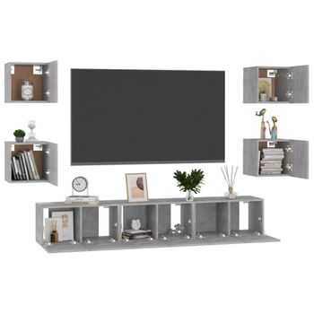 Set De Muebles De Salón 7 Pzas Madera Ingeniería Gris Hormigón