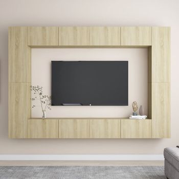 Muebles De Pared De Tv 8 Pzas Aglomerado Color Roble Sonoma