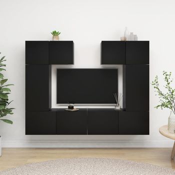 Juego De Mueble Para Tv De 6 Piezas Aglomerado Negro