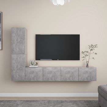 Juego De Mueble Para Tv De 4 Piezas Aglomerado Gris Hormigón