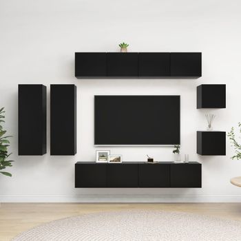 Juego De Mueble Para Tv De 8 Piezas Aglomerado Negro