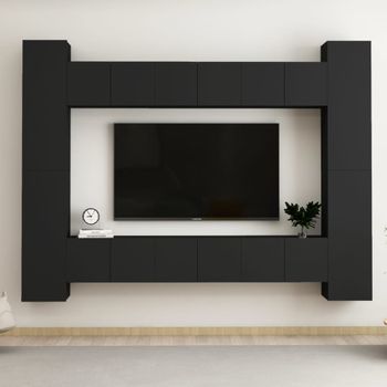 Juego De Mueble Para Tv De 10 Piezas Aglomerado Negro