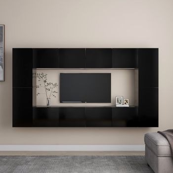 Juego De Mueble Para Tv De 8 Piezas Aglomerado Negro