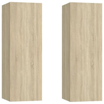 Muebles De Tv 2 Uds Madera Contrachapada Roble 30,5x30x90 Cm Marrón