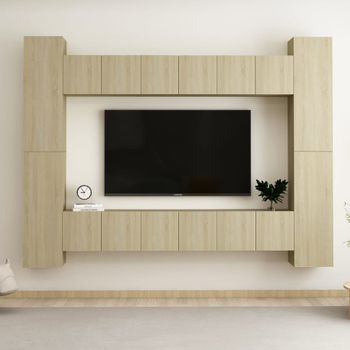 Muebles De Pared De Tv 10 Pzas Aglomerado Color Roble Sonoma