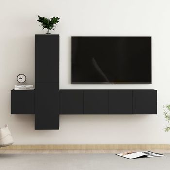 Juego De Mueble Para Tv De 5 Piezas Aglomerado Negro