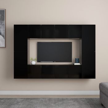 Juego De Mueble Para Tv De 8 Piezas Aglomerado Negro