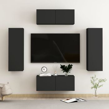 Juego De Mueble Para Tv De 4 Piezas Aglomerado Negro