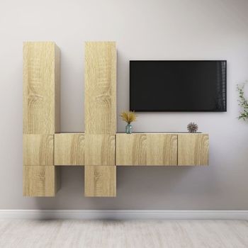 Muebles De Pared De Tv 7 Pzas Aglomerado Color Roble Sonoma