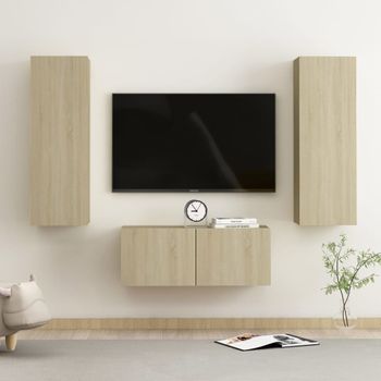 Muebles De Pared De Tv 3 Pzas Aglomerado Color Roble Sonoma