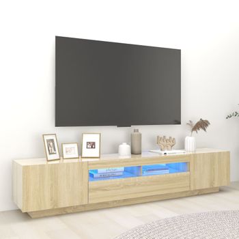 Armario Tv Con Luces Led Color Roble Sonoma 200x35x40 Cm