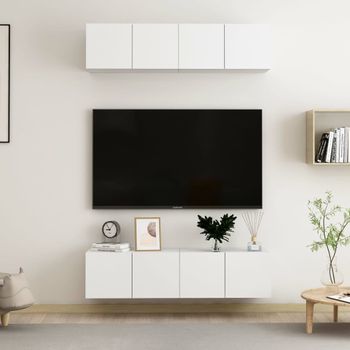 Muebles Para Tv 4 Uds Aglomerado Blanco 60x30x30 Cm
