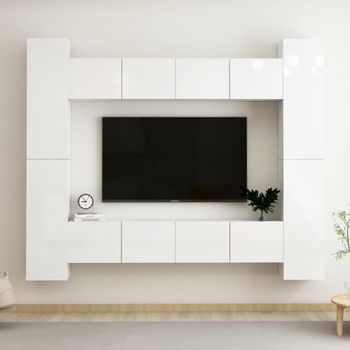 Juego De Mueble Para Tv De 8 Piezas Aglomerado Blanco Brillante