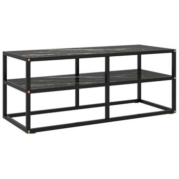 Mueble Para Tv Negro Con Vidrio De Mármol Negro 100x40x40 Cm