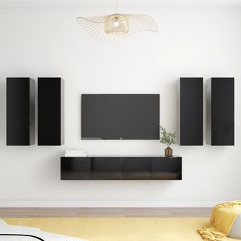 Juego De Mueble Para Tv De 6 Piezas Aglomerado Negro